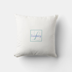 Merriest Christmas Mittens Blue Bow Name Monogram Throw Pillow