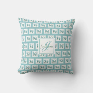 Merriest Christmas Mittens Green Bow Name Monogram Throw Pillow