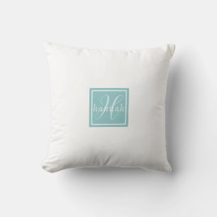 Merriest Christmas Mittens Red Bow Blue Monogram Throw Pillow