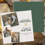 Merriest Christmas Modern Boho Family Photo Square Holiday Card<br><div class="desc">Celebrate the season with the Merriest Christmas Modern Boho Family Photo Square Holiday Card in Moss Green. This stylish holiday card features a serene moss green backdrop, designed to complement three of your most cherished family photos. With its modern boho aesthetic, this card is perfect for families looking for a...</div>