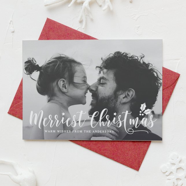 Merriest Christmas Modern Calligraphy Holiday II Card (Creator Uploaded)