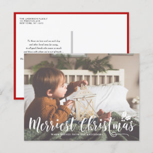 Merriest Christmas Modern Calligraphy Photo Holiday Postcard