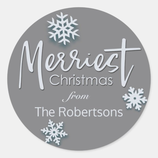 Merriest Christmas Modern Holiday Style Classic Round Sticker (Front)