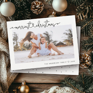 Merriest Christmas Modern Minimal Script Photo Holiday Card