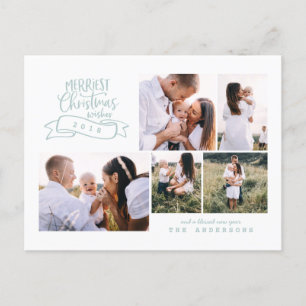 merriest christmas modern script photo holiday postcard