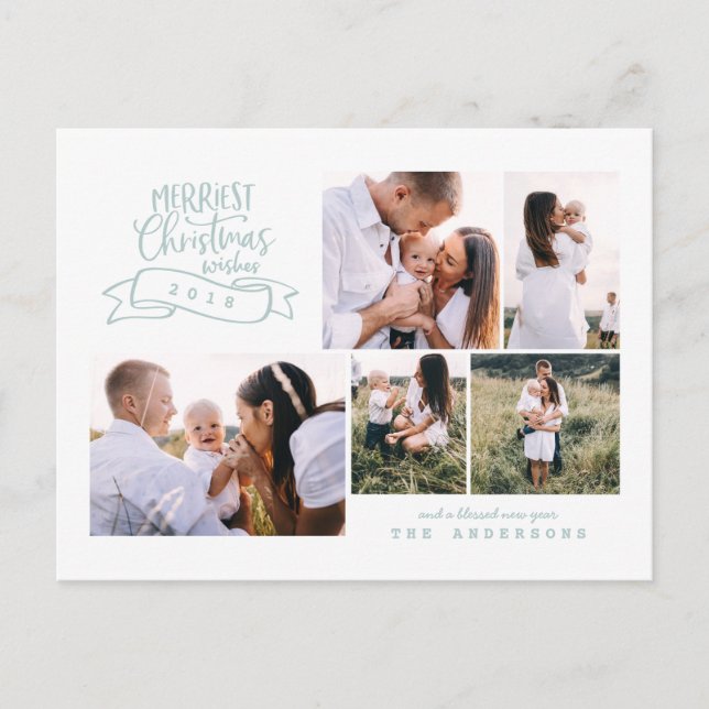 merriest christmas modern script photo holiday postcard (Front)