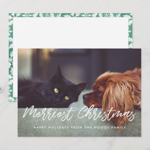 Merriest Christmas Modern Typography Family Photo Holiday Card