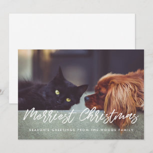 Merriest Christmas Modern typography family photo Holiday Card