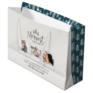 Merriest Christmas multi photo rustic farmhouse Large Gift Bag