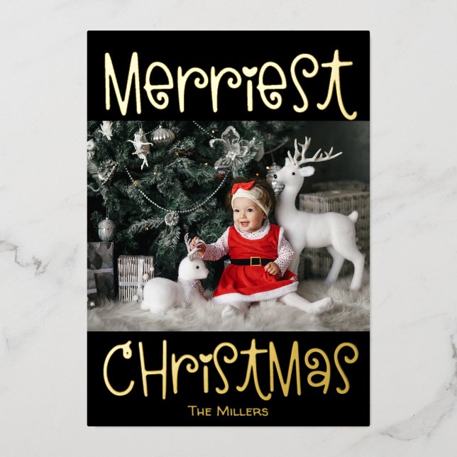 Merriest Christmas Photo Foil Holiday Card (Front)