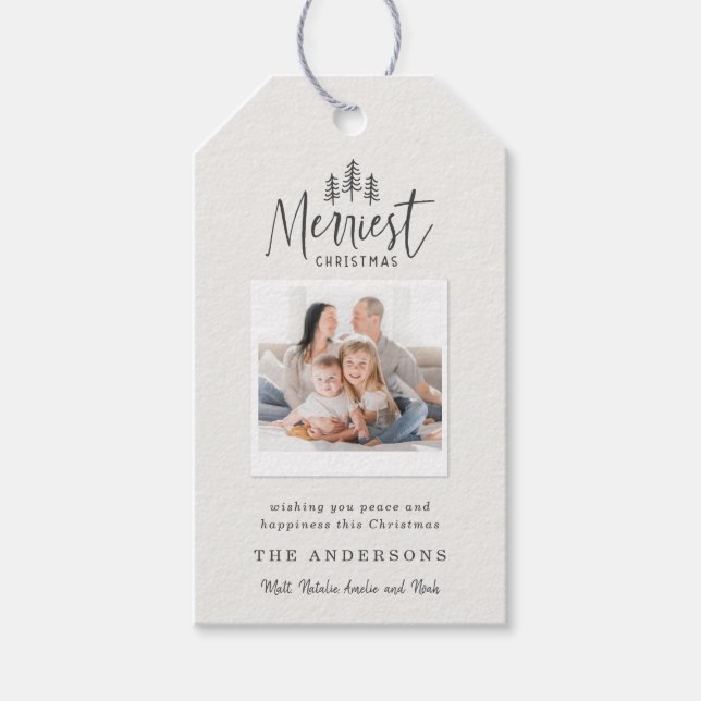 Merriest Christmas photo rustic farmhouse holiday Gift Tags (Front)