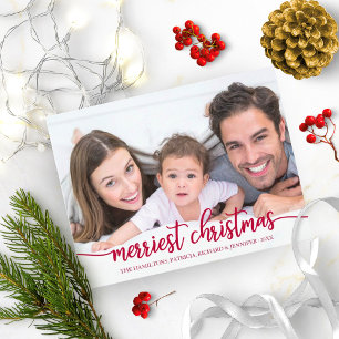 Merriest Christmas Red Calligraphy Full Photo Postcard
