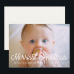 Merriest Christmas Retro script family photo Holiday Card<br><div class="desc">Merry Christmas card! A modern typography for this photo cards collection. To customize with your favourite family picture. You can also easily change the colour of the font or the geometric background.</div>