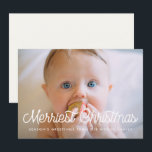 Merriest Christmas Retro script family photo Holiday Card<br><div class="desc">Merry Christmas card! A modern typography for this photo cards collection. To customize with your favourite family picture. You can also easily change the colour of the font or the geometric background.</div>