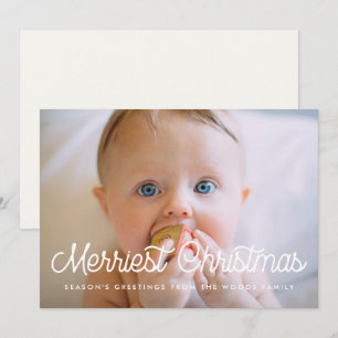 Merriest Christmas Retro script family photo Holiday Card