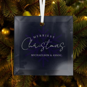 Merriest Christmas Snowflake Navy Blue Glass Ornament
