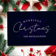 Merriest Christmas Snowflake Navy Blue