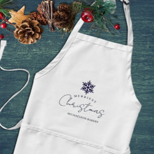 Merriest Christmas Snowflake Navy Blue Standard Apron