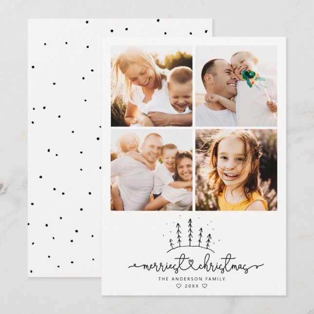 Merriest Christmas Tree Modern Photo Collage Holiday Card (Front/Back)