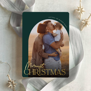 Merriest Christmas Vertical Photo Arch Foil Holiday Card