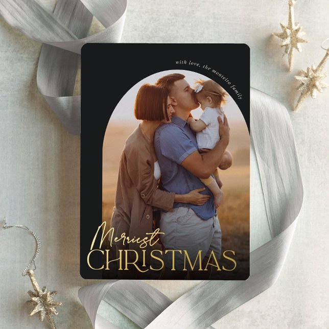 Merriest Christmas Vertical Photo Arch Foil Holiday Card (Creator Uploaded)