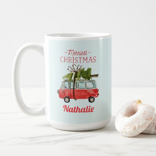 merriest christmas watercolor car coffee mug (With Donut)