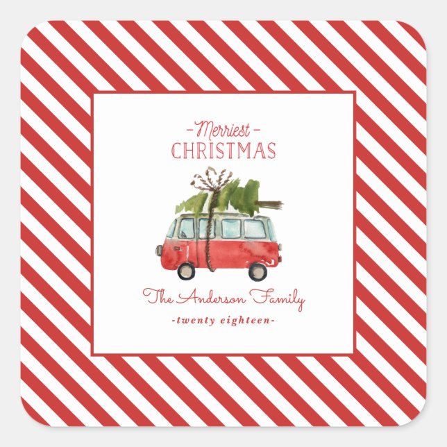 merriest christmas watercolor car square sticker (Front)