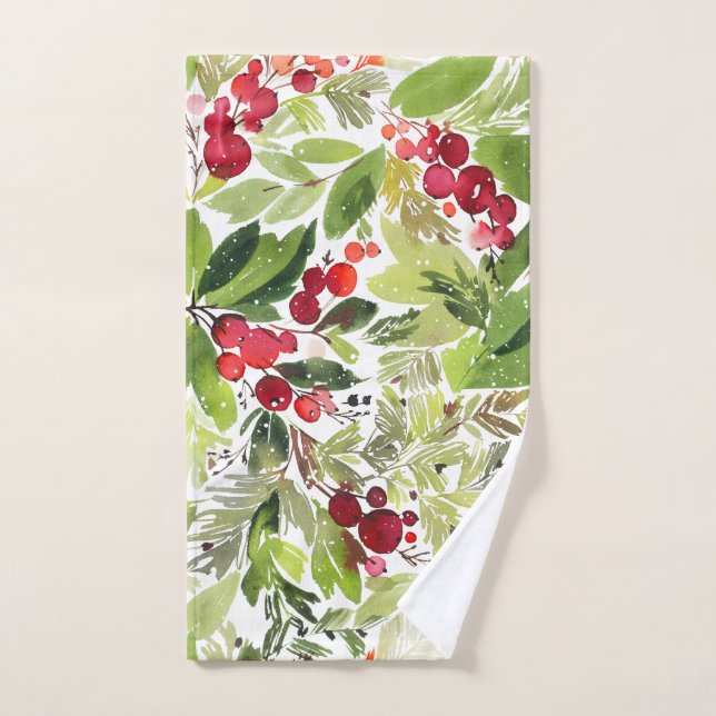 Merriest Christmas Watercolor Floral Hand Towel (Hand Towel)
