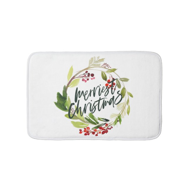 merriest christmas watercolor foliage bath mat (Front)