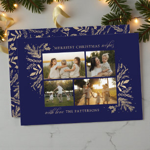 Merriest Christmas Wishes 4 Photo Botanical Holiday Card