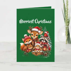 Merriest Christmas Woodland Creatures Family Photo Card