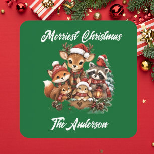 Merriest Christmas Woodland Creatures Family Square Sticker