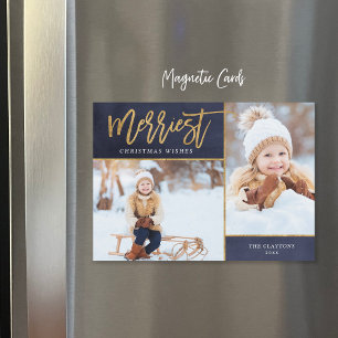 Merriest Faux Foil 2 Photo Carte de Noël magnétiqu