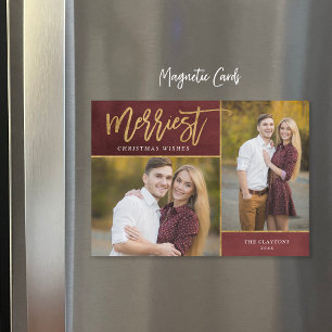 Merriest Faux Foil 2 Photo Magnetic Christmas Card