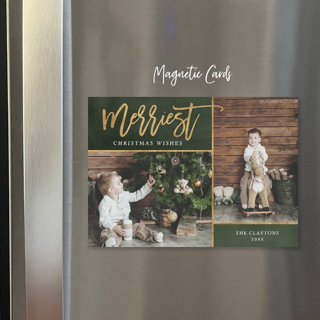 Merriest Faux Foil 2 Photo Magnetic Christmas Card (Creator Uploaded)