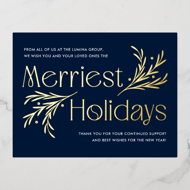 Merriest Holidays FOIL Business Holiday Carte post (Recto)