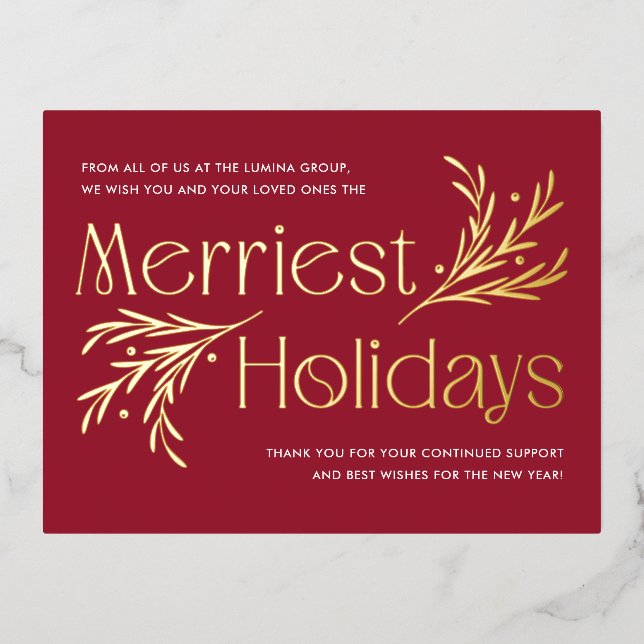Merriest Holidays FOIL Business Holiday Postcard (Front)