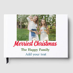 Merriest joyful christmas holiday add family name  guest book