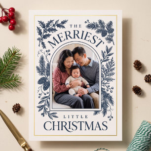 Merriest Little Christmas Vintage Botanical - Navy Foil Holiday Card
