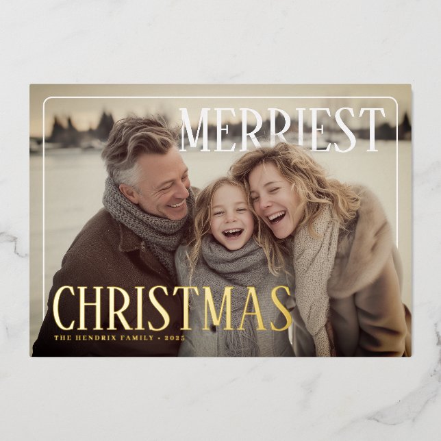 Merriest Modern Christmas Photo Foil Holiday Card (Front)