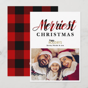MERRIEST Red Plaid Christmas Holiday Photo Card