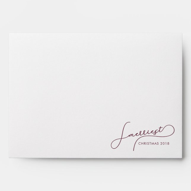 Merriest Script Burgundy and White Dots Christmas Envelope (Front)