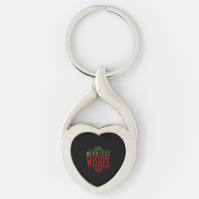 Merriest Wishes Christmas Message Keychain (Front)