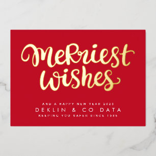 Merriest Wishes on Red Premium   Gold Corporate Foil Holiday Card