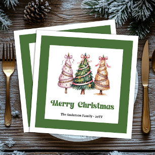 Merrily Christmas Tree Leopard Print Dinner Napkin