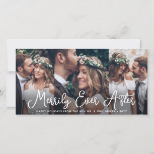 Merrily Ever After 4 Photo Newlyweds 1st Christmas Holiday Card