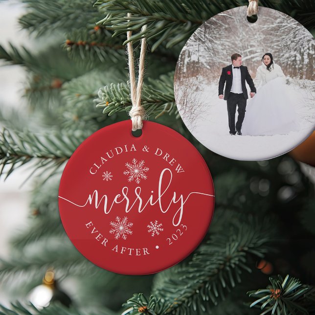 Merrily Ever After | Double-Sided Newlywed Ceramic Ornament (Creator Uploaded)