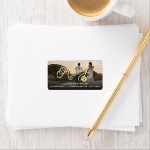 Merrily Ever After Gold Curly Script Photo Address Label