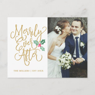 Merrily Ever After Holiday Photo Thank You Gold