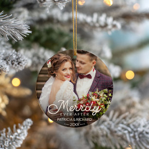 Merrily Ever After Newlywed Christmas Ceramic Ornament